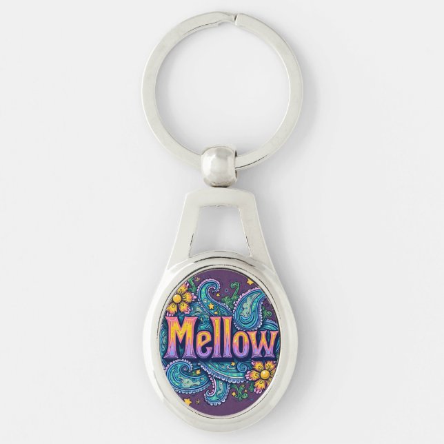 Psychedelic Groovy "Mellow" Retro Hippie Art Keychain (Front)