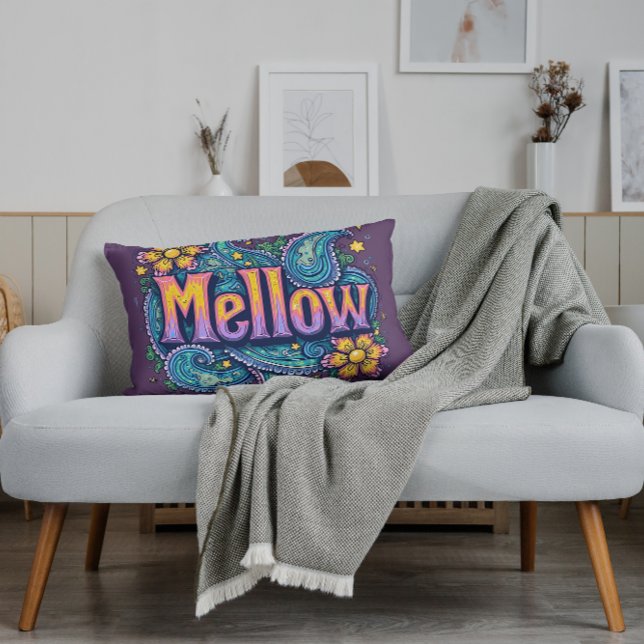 Psychedelic Groovy "Mellow" Retro Hippie Art Lumbar Pillow (Psychedelic Groovy "Mellow" Retro Hippie Art Lumbar Pillow)