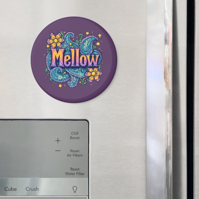 Psychedelic Groovy "Mellow" Retro Hippie Art Magnet (In Situ (Fridge))