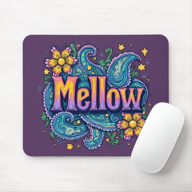 Psychedelic Groovy "Mellow" Retro Hippie Art Mouse Pad (With Mouse)