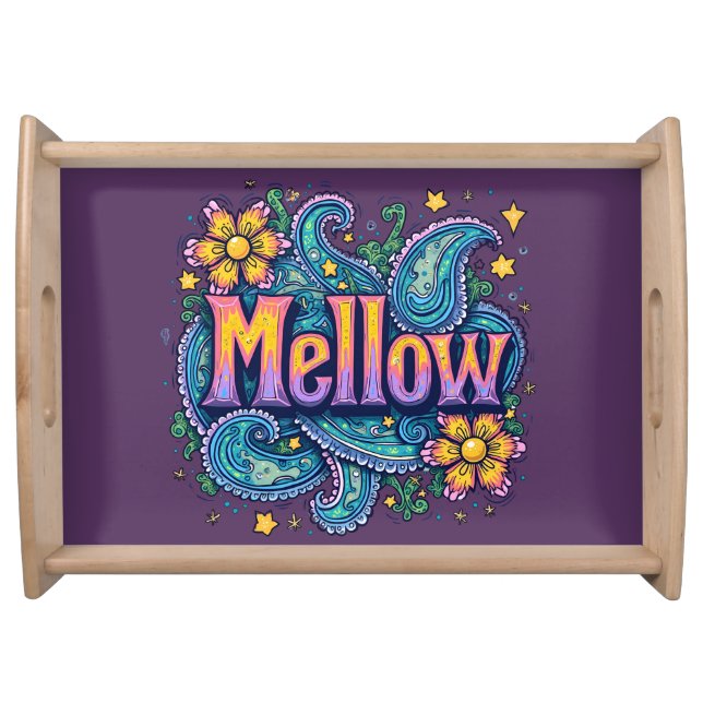 Psychedelic Groovy "Mellow" Retro Hippie Art Serving Tray (Front)