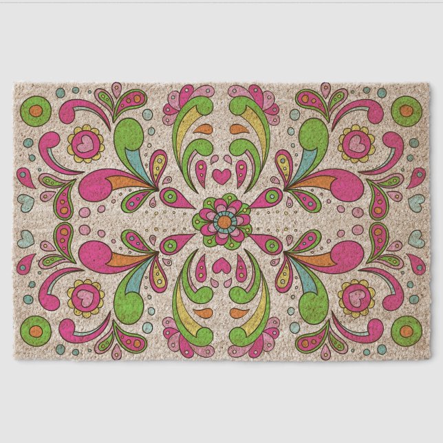 Psychedelic Groovy Outdoor Doormat, Retro Mat (Front)