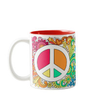 Psychedelic Groovy Peace Sign & Heart Love Mug ♥