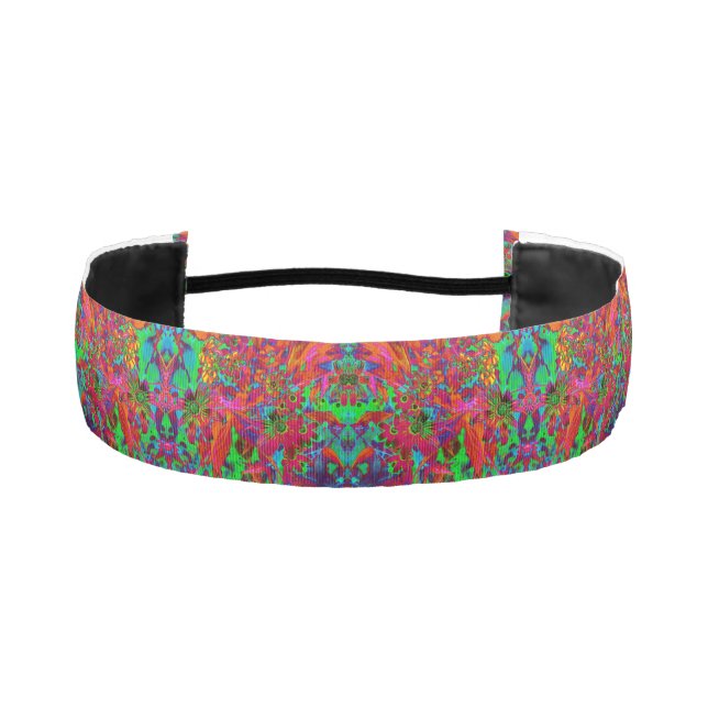 Psychedelic Groovy Red and Green Wildflowers Athletic Headband (Front)