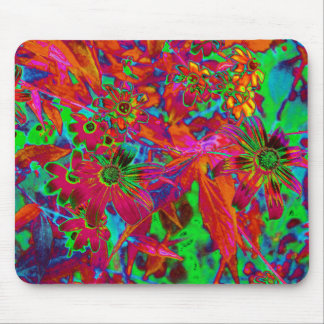Psychedelic Groovy Red and Green Wildflowers Mouse Pad