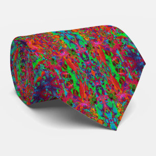 Psychedelic Groovy Red and Green Wildflowers Neck Tie