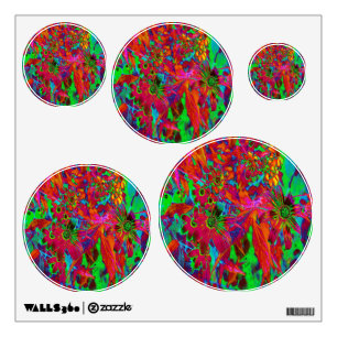Psychedelic Groovy Red and Green Wildflowers Wall Decal