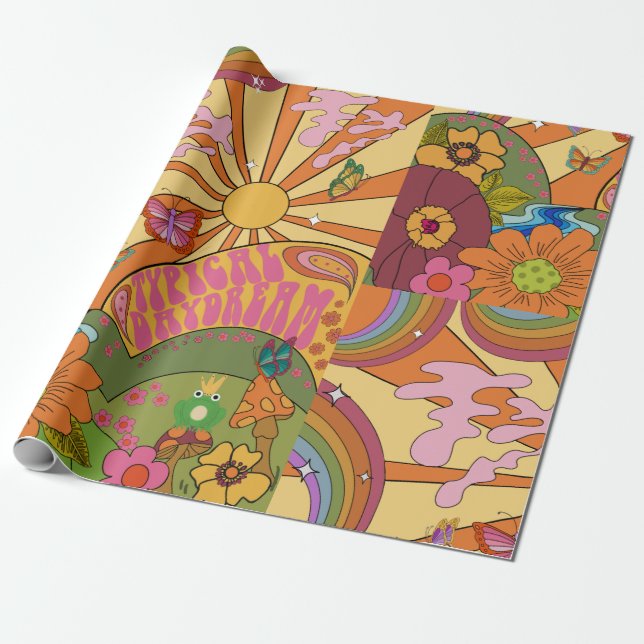 Psychedelic Groovy Retro Wrapping Paper (Unrolled)