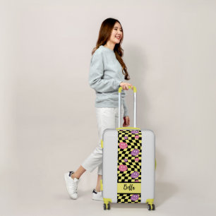 Psychedelic Groovy Smile Checkerboard, Y2K 90s Luggage