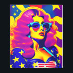 Psychedelic Groovy Stars Sensation Vintage Girl Po Metal Print<br><div class="desc">Get transported back to the days of peace, love, and flower power with this stunning pop art creation. A captivating psychedelic girl, donning a pair of trendy sunglasses, shines against a backdrop of the iconic stars and stripes. With its bold colors, retro groovy vibe, and modern pop art design, this...</div>