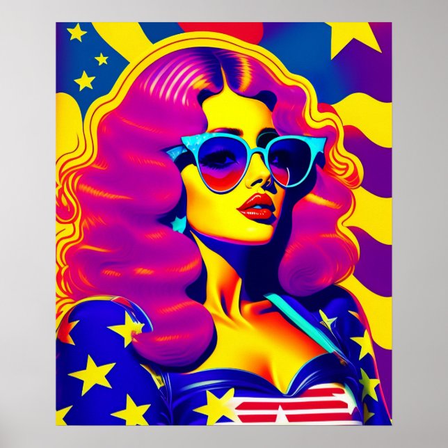 Psychedelic Groovy Stars Sensation Vintage Girl Po Poster (Front)