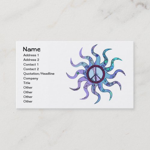 Psychedelic Groovy Trippy Blue Peace Sign Business Card Templates