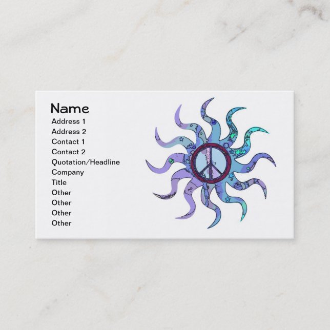 Psychedelic Groovy Trippy Blue Peace Sign Business Card (Front)