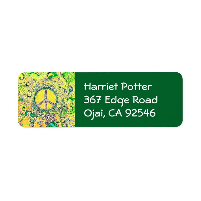 Psychedelic Groovy Trippy Fine Peace Sign Label (Front)