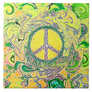 Psychedelic Groovy Trippy Fine Peace Sign Tile