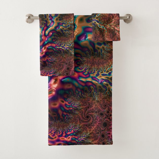 Psychedelic Groovy Trippy Funky Colorful Fractal Bath Towel Set (Insitu)