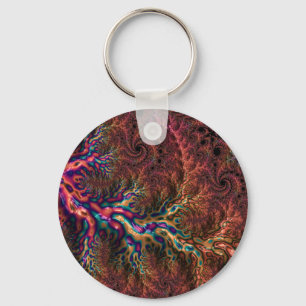 Psychedelic Groovy Trippy Funky Colorful Fractal Keychain