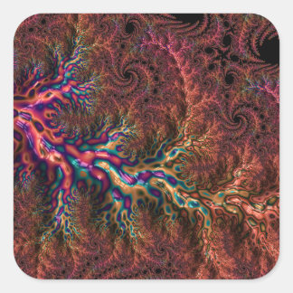 Psychedelic Groovy Trippy Funky Colorful Fractal Square Sticker