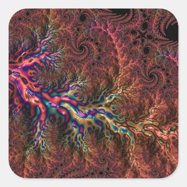Psychedelic Groovy Trippy Funky Colorful Fractal Square Sticker (Front)