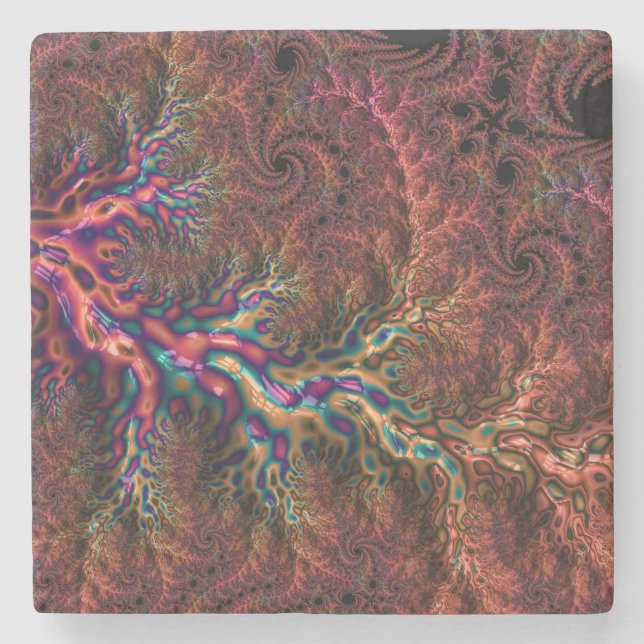 Psychedelic Groovy Trippy Funky Colorful Fractal Stone Coaster (Front)