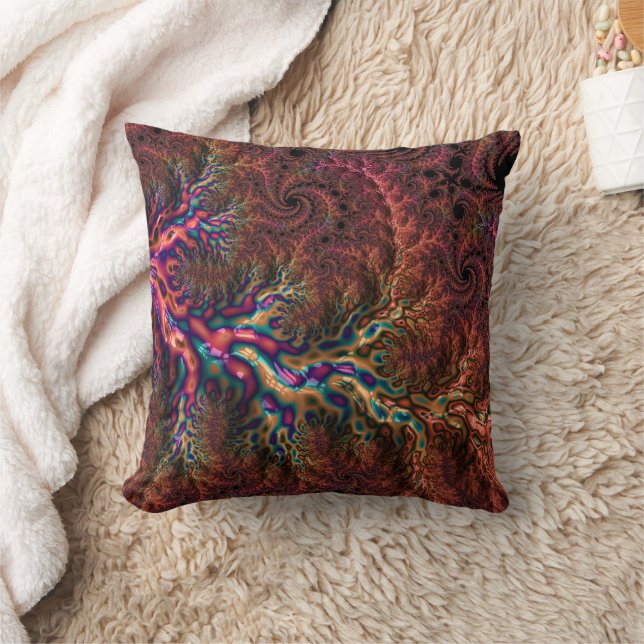 Psychedelic Groovy Trippy Funky Colorful Fractal Throw Pillow (Blanket)