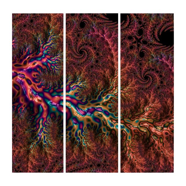 Psychedelic Groovy Trippy Funky Colorful Fractal Triptych (Front)