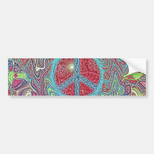 Psychedelic Groovy Trippy Peace Sign Bumper Sticker