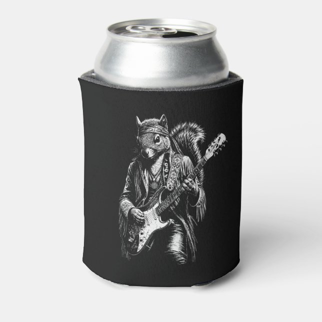 Psychedelic Guitar Squirrel - Funny Vintage Rock Can Cooler (Can Back)