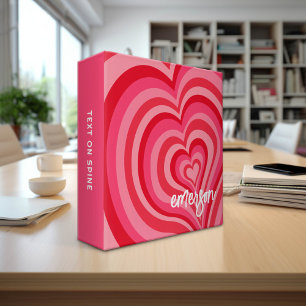 Psychedelic Hearts Calligraphy Script Name Pinks 3 Ring Binder