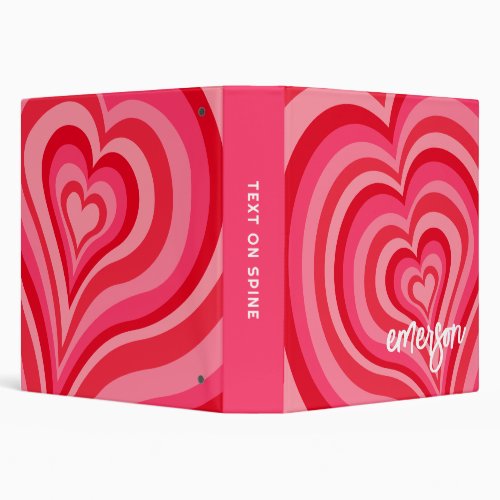 Psychedelic Hearts Calligraphy Script Name Pinks 3 Ring Binder