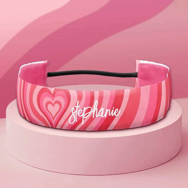 Psychedelic Hearts Calligraphy Script Name Pinks Athletic Headband (Custom Monogram Headband)