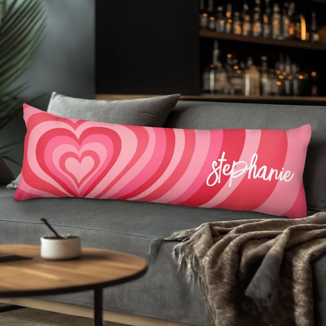 Psychedelic Hearts Calligraphy Script Name Pinks Body Pillow (Body Pillow with Monogram)
