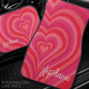 Psychedelic Hearts Calligraphy Script Name Pinks Car Floor Mat