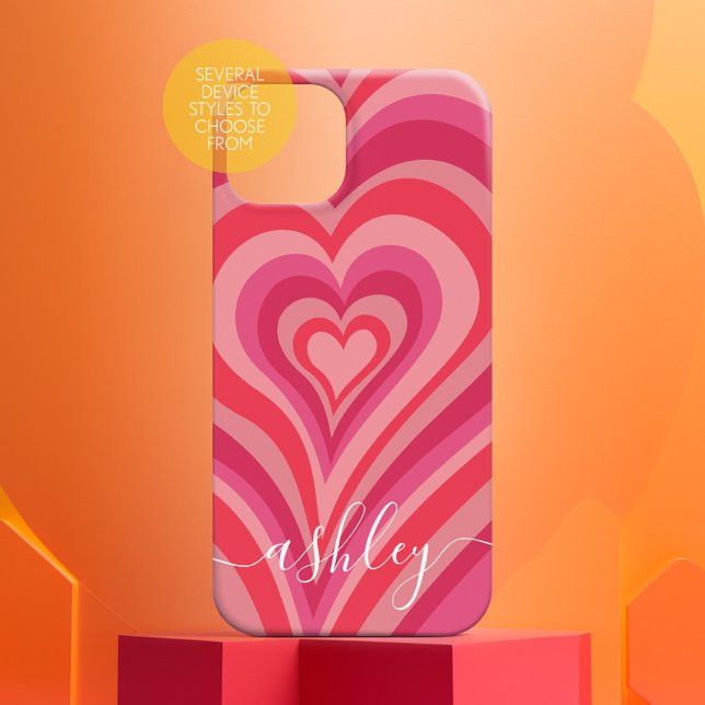 Psychedelic Hearts Calligraphy Script Name Pinks Case-Mate iPhone Case (Personalized Phone Case with Custom Name - Pick Your Device)