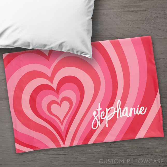 Psychedelic Hearts Calligraphy Script Name Pinks Pillow Case (Custom Pillowcase)