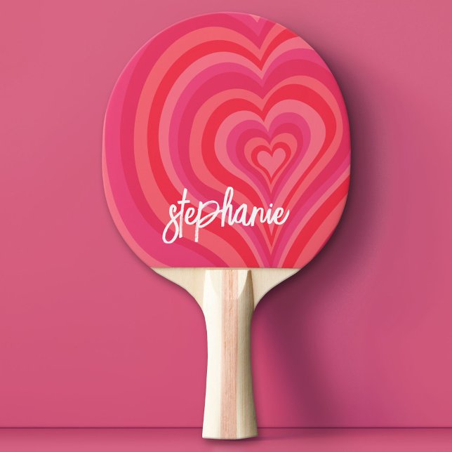 Psychedelic Hearts Calligraphy Script Name Pinks Ping Pong Paddle (Custom Ping Pong Paddle)