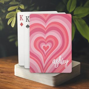 Psychedelic Hearts Calligraphy Script Name Pinks Poker Cards