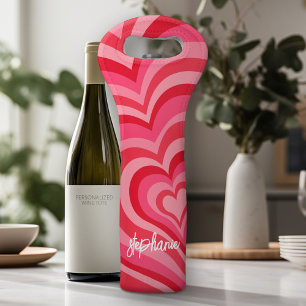 Psychedelic Hearts Calligraphy Script Name Pinks Wine Bag