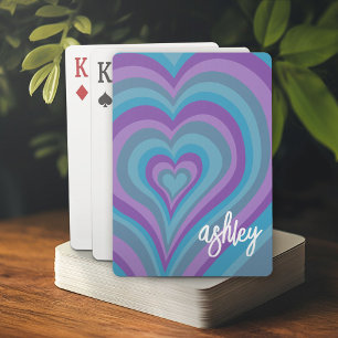 Psychedelic Hearts Calligraphy Script Name Purple  Poker Cards