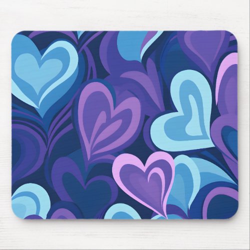 Psychedelic Hearts Purple and Blue Mouse Pad