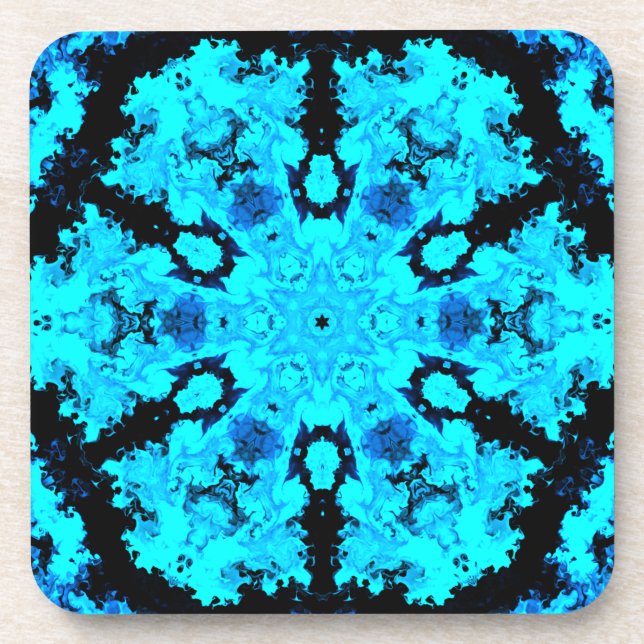 Psychedelic Hippie Blue and Black Beverage Coaster (Front)