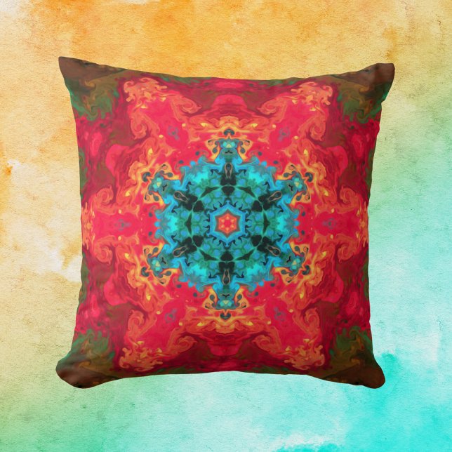 Psychedelic Hippie Blue and Red Throw Pillow (Creator Uploaded)