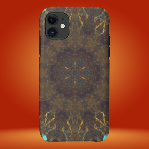 Psychedelic Hippie Blue Gold and Dark Red iPhone 11 Case