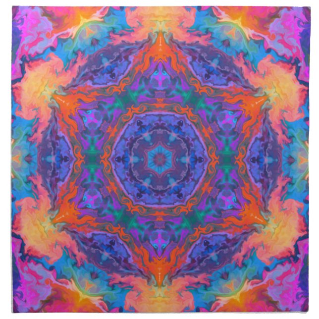 Psychedelic Hippie Blue Orange and Pink Cloth Napkin (Front)