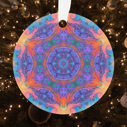Psychedelic Hippie Blue Orange and Pink Ornament