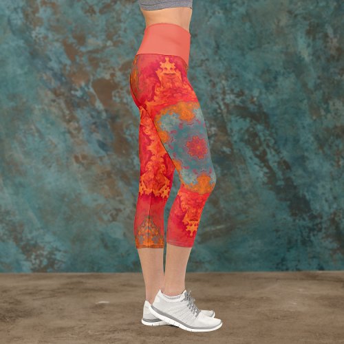 Psychedelic Hippie Blue Orange and Red Leggings