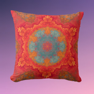Psychedelic Hippie Blue Orange and Red Throw Pillow