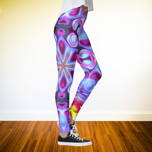 Psychedelic Hippie Blue Pink and Yellow Leggings