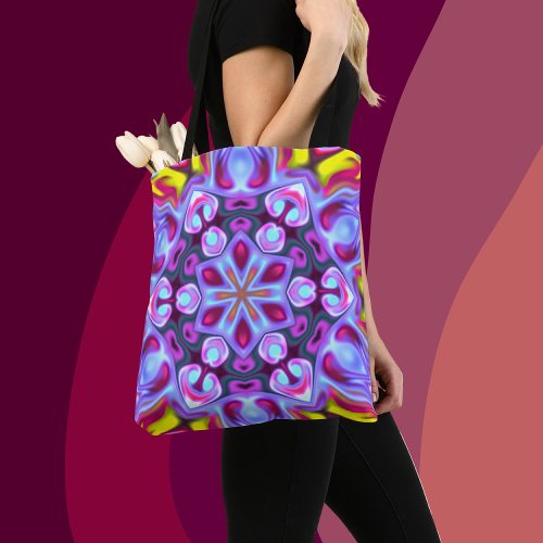 Psychedelic Hippie Blue Pink and Yellow Tote Bag