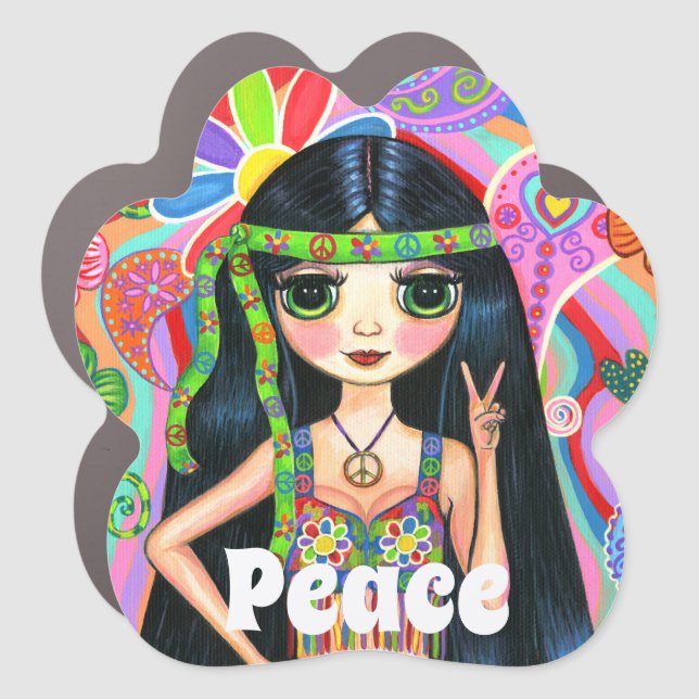 Psychedelic Hippie Chick Peace Sign Headband 1960s (Front)